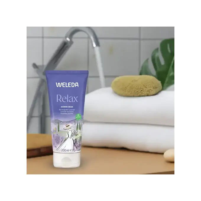 Weleda Relax Relaksujący płyn pod prysznic do ciała kremowy z lawenda, bergamota i wetyweria 200 ml